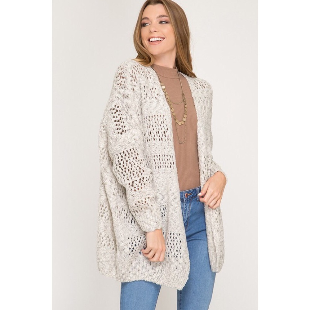 >>LAST<< Emerson Oversized Knit Cardi - Gray/Ivory - Picture 2 of 7
